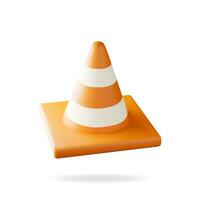 3D Traffic Cone Icon Isolated on White. Render Traffic Safety Rubber Road Cone. Striped Warning Road Object. Warning, Danger and Forbidden Symbol. Under Construction. Realistic Vector Illustration