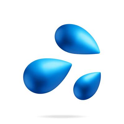 3D Blue Water Drop Icon Isolated on White. Render Realistic Water Splash. Liquid Aqua Raindrop Symbol. Save Water, Ecology, Eco Concept. Cartoon Vector Illustration