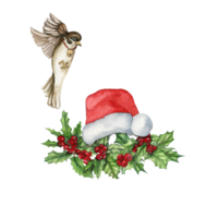 Christmas composition with bird sparrow . png