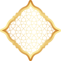 Islamic golden frame shape. Ramadan window with ornament. Oriental decoration design. Arabian traditional element png