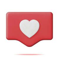 3D Like Icon with Heart Isolated. Social Media Notification Button. Love Like Symbol in Red Rounded Square Pin. Rendering Chat Balloon Pin. Social Network Media App. Realistic Vector Illustration