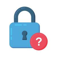 Padlock with question mark concept flat icon of security, safety or protection vector