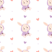 Seamless pattern with cute  rabbit with pajamas png