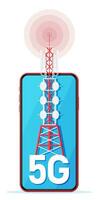 móvil teléfono inteligente y 5g comunicación torre. transmisión celular torre antena. red transmitir equipo aislado. inteligente teléfono y satélite telecomunicación antena. plano vector ilustración