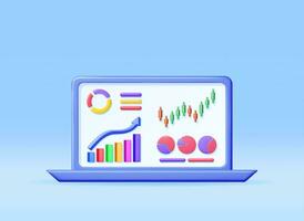 3D Growth Stock Chart and Arrow in Computer. Render Stock Arrow with Money on Laptop Shows Growth or Success. Financial Item, Report, Business Investment. Money and Banking. Vector Illustration