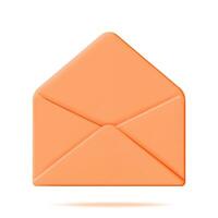 3D Orange Open Mail Envelope Isolated on White. Render Paper Envelope Icon. Concept of New or Unread Email Notification. Message, Contact, Letter and Document. Vector Illustration