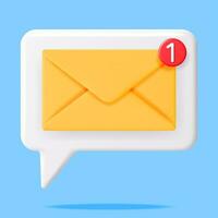 3d correo sobre con notificación nuevo mensaje aislado. papel letra icono con notificación rojo burbuja. nuevo o no leído correo electrónico. mensaje, contacto, letra y documento. vector ilustración