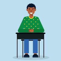 Guy in green sitting at the table vector illustration