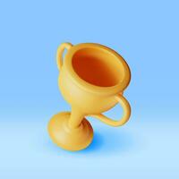 3D Golden Champion Trophy Isolated. Render Gold Cup Trophy Icon. Gold Trophy for Competitions. Award, Victory, Goal, Champion Achievement, Prize, Sports Award, Success Concept. Vector Illustration