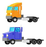 Large Empty Truck Tractor Trailer. European and American Versions. Vehicle Children Toy Icon. Truck for Delivery of Semi Trailers with Loads. Car for Transportation. Cartoon Flat Vector Illustration