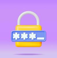 3D Password Field with Padlock Isolated. Render Hidden Password Symbol in Pad Lock. Computer Data Protection, Security and Confidentiality. Safety, Login Encryption and Privacy. Vector Illustration