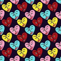 Valentines Day pattern with ugly funky hearts. Groovy cute love characters vector