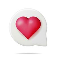 3d me gusta icono con corazón aislado. social medios de comunicación notificación botón. amor me gusta símbolo en blanco redondeado alfiler. representación charla globo alfiler. social red medios de comunicación aplicación realista vector ilustración