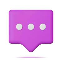 3D Chat Bubble with Dots Isolated. Purple Speak Bubble Shape. Conversation Box, Chatting Bubble Box. Communication, Web, Social Network Media, App Button. Realistic Vector Illustration