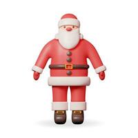 3D Santa Claus Character in Red Clothes Isolated. Render Standing Christmas Santa. Happy New Year Decoration. Merry Christmas Holiday. New Year and Xmas Celebration. Realistic Vector Illustration