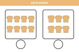 Counting game with bread. Educational worksheet design for preschool, kindergarten students. Learning mathematics. Brain teaser fun activity for kids. vector