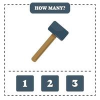 How many hammer are there Educational worksheet design for children. Counting game for kids. vector