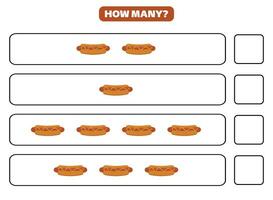 How many hot dog are there Educational worksheet design for children. Counting game for kids. vector