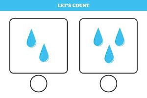 Counting game with rain drop. Educational worksheet design for preschool, kindergarten students. Learning mathematics. Brain teaser fun activity for kids. vector