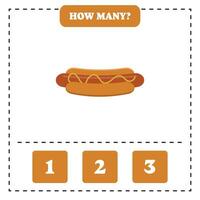 How many hot dog are there Educational worksheet design for children. Counting game for kids. vector