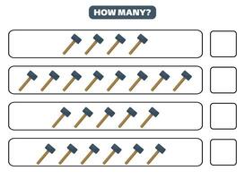 How many hammer are there Educational worksheet design for children. Counting game for kids. vector