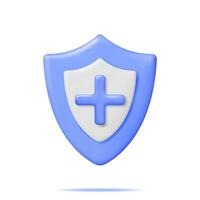 3D Medical Protection Shield with Health Cross. Render Defense Icon, Healthcare Security Tag, Safety Badge. Health Care Protective Shield. Hospital, Insurance and Medical Services. Vector Illustration