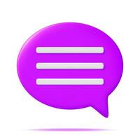 3D Purple Blank Speech Bubble Isolated on White. Rendering Chat Balloon Pin. Notification Shape Mockup. Communication, Web, Social Network Media, App Button. Realistic Vector Illustration