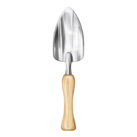 A metal shovel with wooden handle. A garden tool of a florist and an agronomist for cultivating the land. Equipment for the care of the farm, garden, plants and flowers. Digital isolated illustration png