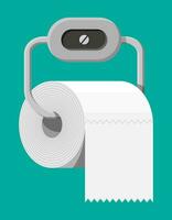 White roll of toilet paper on holder. Hank of paper for toilet. Vector illustration in flat style