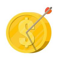 Arrow in coin target. Goal setting. Smart goal. Business target concept. Achievement and success. Vector illustration in flat style