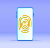 3D Fingerprint on Mobile Phone Isolated. Render Finger Print and Smartphone. Identification and Authorization System. Fingerprint for ID, Passport, Application, Biometric Scan. Vector Illustration