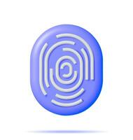 3D Fingerprint Icon Isolated. Render Finger Print Symbol. Identification and Authorization System. Fingerprint for ID, Passport, Applications. Simple Finger Print Biometric Scan. Vector Illustration