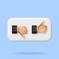 3D Thumbs Up and Thumbs Down Hands Gestures Button Isolated. Render Like and Dislike Hand Symbols. Customer Rating or Vote Icons. Cartoon Fingers Gestures. Vector Illustration