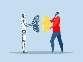 Partnership contact,Businessman matching cyborg idea or artificial intelligence technology futuristic, AI, with brain Machine future cooperation vector illustrator