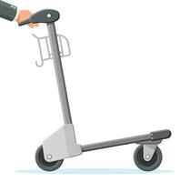 Empty Hand Truck Isolated On White Background. Metal Airport Luggage Trolley Icon. Arrival Hand Cart. Handcart For Baggage Or Shopping. Transportation Equipment. Cartoon Flat Vector Illustration