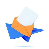 3D Mail Envelope in Paper Plane and Notification Message. Paper Letter Icon and Origami Airplane. New or Unread Email. Message, Contact, Letter and Document. Vector Illustration