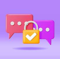 3D Chat Bubble with Padlock Isolated. Render Message Box and Padlock. Private Internet Chat Protection, Security and Confidentiality in Online Messages. Safety, Encryption Privacy. Vector Illustration