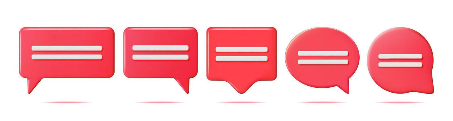 3D Red Blank Speech Bubbles Set Isolated. Square and Round Rendering Chat Balloon Pin. Notification Shape Mockup. Communication, Web, Social Network Media, App Button. Realistic Vector Illustration
