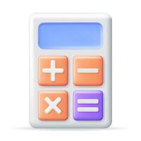 3D Modern Calculator Isolated on White. Mathematics Icon. Addition, Subtraction, Multiplication and Division Buttons. Arithmetic Operations. Financial Math Device Calculate. Vector Illustration