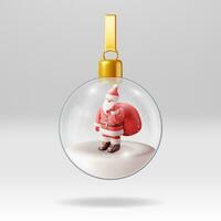 3D Glass Christmas Snow Globe with Santa Claus Isolated. Render Sphere with Santa Claus. New Year Decoration. Merry Christmas Holiday. Xmas Celebration. Realistic Vector Illustration