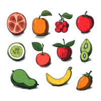 ai généré dessiné à la main des fruits et nourriture éléments fichier png généré par ai