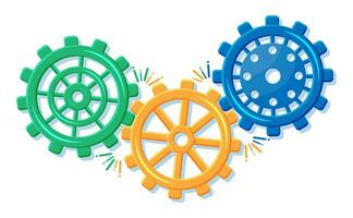 Geometric colorful gear wheels. Cogwheel isolated on white. Business team and teamwork concept. Partnership, business, cooperation, collaboration and management. Flat vector illustration