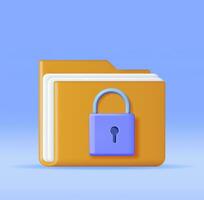 3D Document Folder with Padlock Isolated. Render Folder and Pad Lock. Concept of Business Security, Data Protection and Confidentiality. Safety, Encryption and Privacy. Vector Illustration