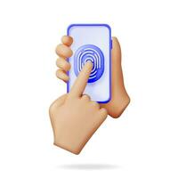 3D Fingerprint on Mobile Phone Isolated. Render Finger Print and Smartphone. Identification and Authorization System. Fingerprint for ID, Passport, Application, Biometric Scan. Vector Illustration