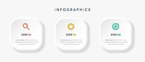 Modern business infographic template with 3 options or step icons. vector