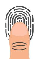 Black and White Fingerprint with Finger. Identification and Authorization System. Fingerprint for ID, Passport, Applications. Simple Finger Print Icon. Vector Illustration in Flat Style