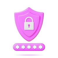 3D Password Field with Padlock Isolated. Render Hidden Password Symbol in Pad Lock. Computer Data Protection, Security and Confidentiality. Safety, Login Encryption and Privacy. Vector Illustration