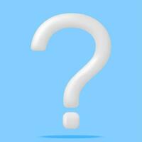 3D White Question Mark Isolated on Blue. Render Question Symbol. Thin Realistic Icon. Concept of FAQ, Support and Help. Problem, Survey, Information. Vector Illustration