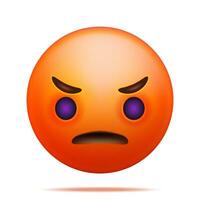 3D Red Angry Emoticon Isolated on White. Render Angry or Sad Emoji. Unhappy Face. Communication, Web, Social Network Media, App Button. Realistic Vector Illustration