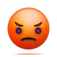 3D Red Angry Emoticon Isolated on White. Render Angry or Sad Emoji. Unhappy Face. Communication, Web, Social Network Media, App Button. Realistic Vector Illustration